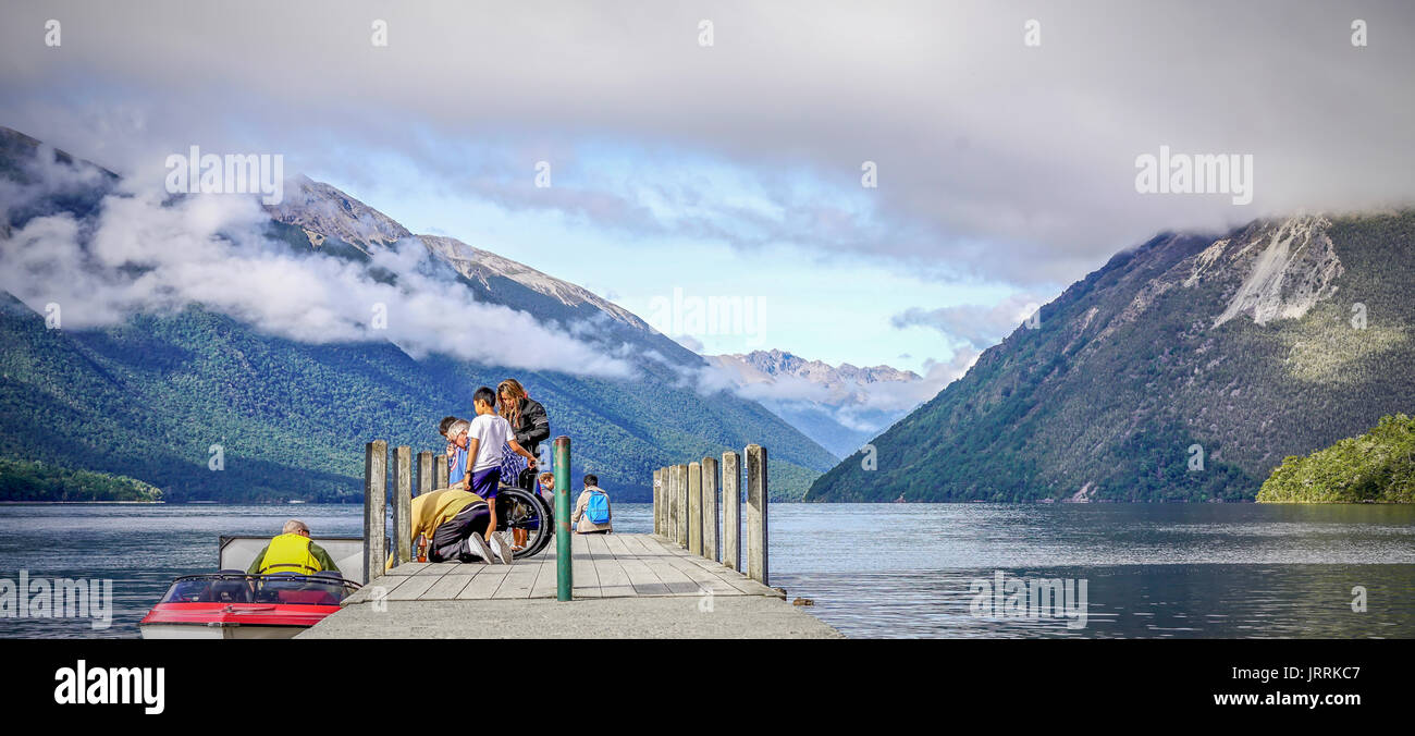 NELSON LAKES, NEW ZEALAND - 19/07/2016: Exploring the famous Nelson Lakes National Park during the winter season of New Zealand. Stock Photo