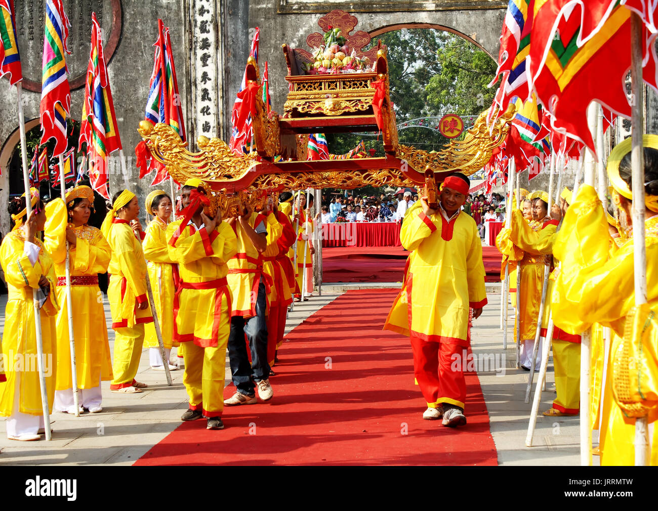HAI DUONG, VIETNAM, February, 25: Group of people palanquin procession ...