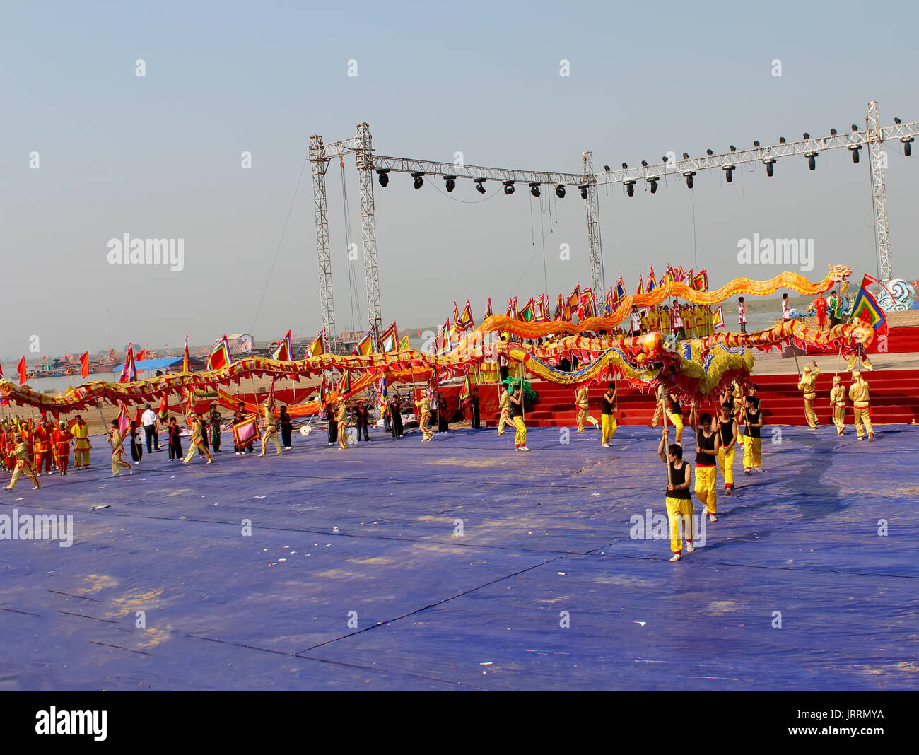 HAI DUONG, VIETNAM, February, 25: Group of people performance dragon dance at Con Son, Kiep Bac festival on February, 25, 2013 in Hai Duong, Vietnam.  Stock Photo