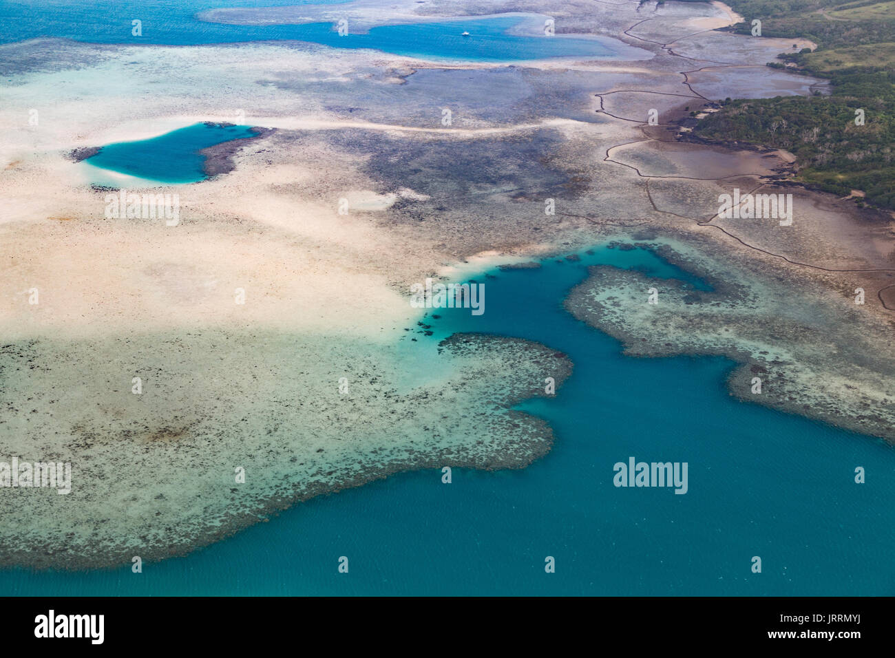 Reef flats and fish traps off Erub (Darnley) island, Torres Strait