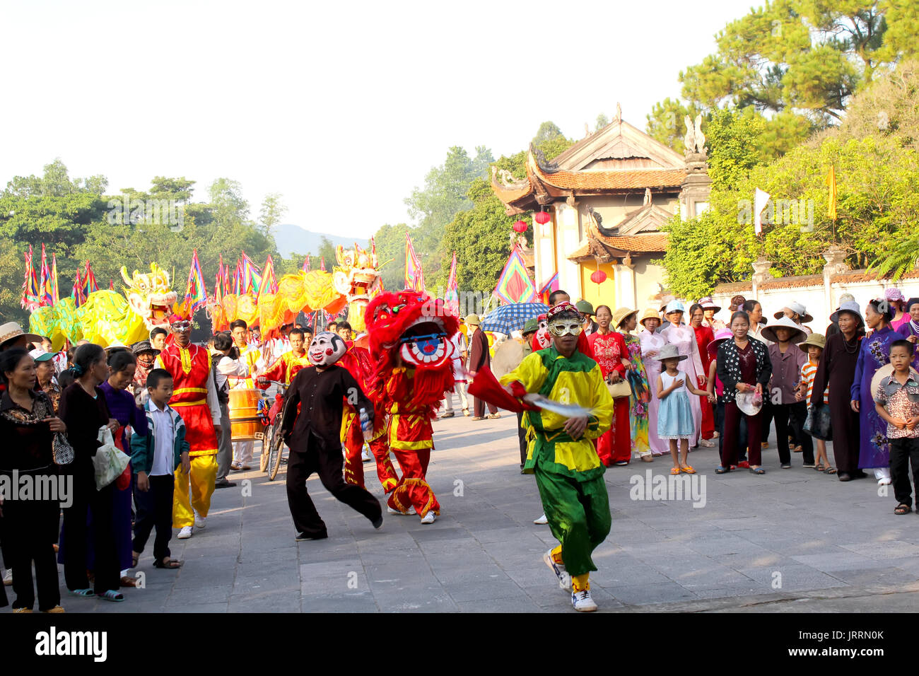 HAI DUONG, VIETNAM, February, 25: Group of people performance lion dance at Con Son, Kiep Bac traditional festivals on February, 25, 2013 in Con Son p Stock Photo