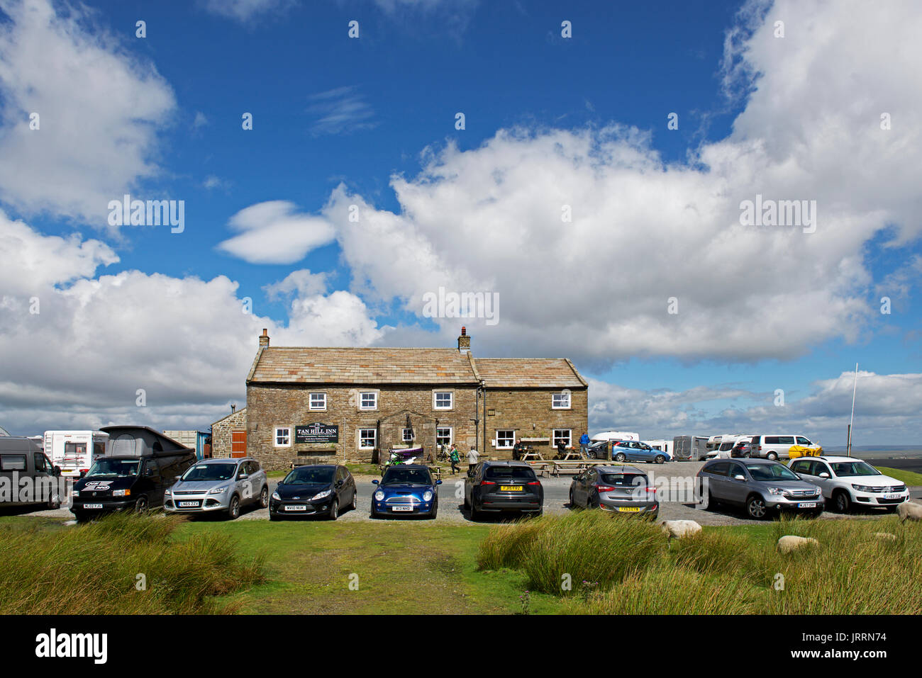 Busy day at the Tan Hill Inn, the highest pub in the country, North