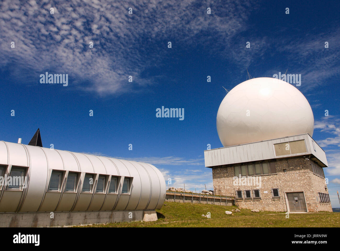 Skyguide aerial radar station, settled on the summit of the Dôle mountain, Jura (Swiss) Stock Photo