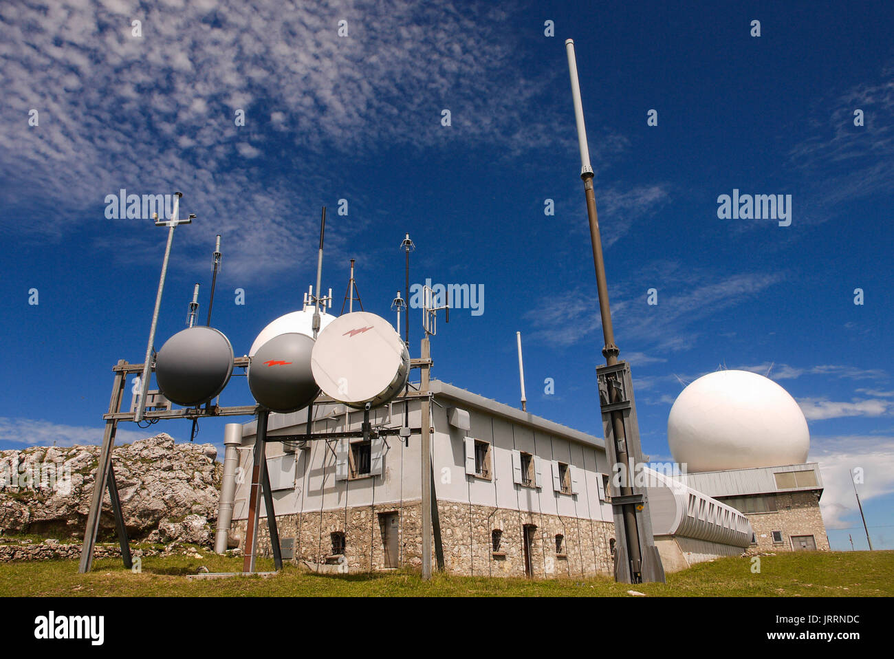 Skyguide aerial radar station, settled on the summit of the Dôle mountain, Jura (Swiss) Stock Photo