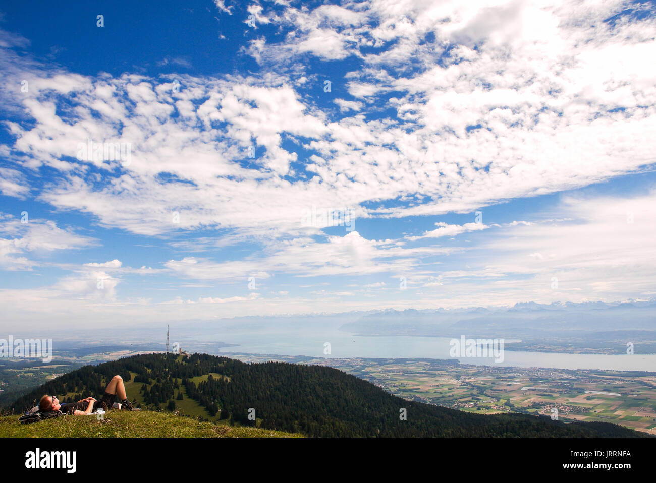 Skyguide aerial radar station, settled on the summit of the Dôle mountain, Jura (Swiss) Stock Photo