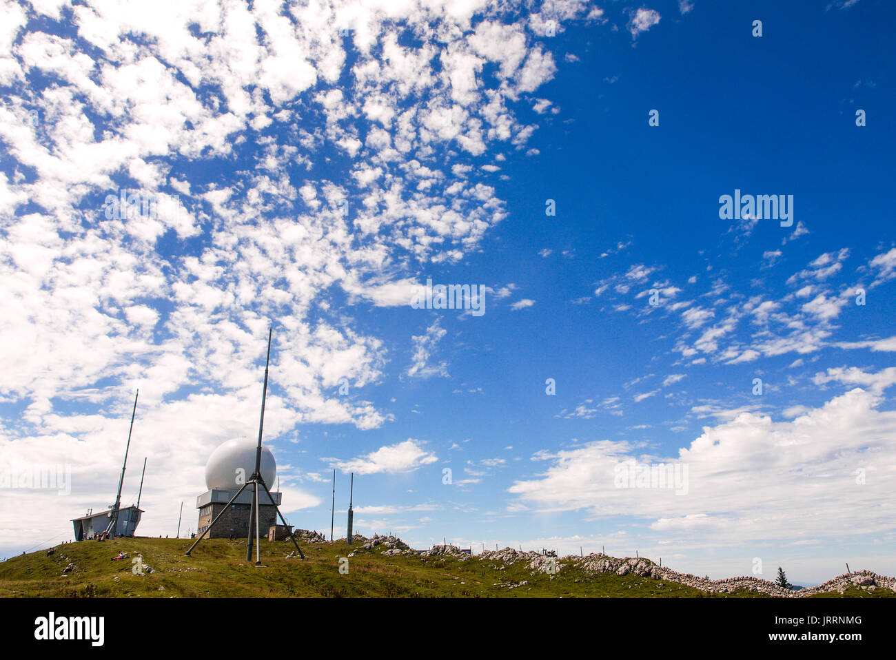 Skyguide aerial radar station, settled on the summit of the Dôle mountain, Jura (Swiss) Stock Photo