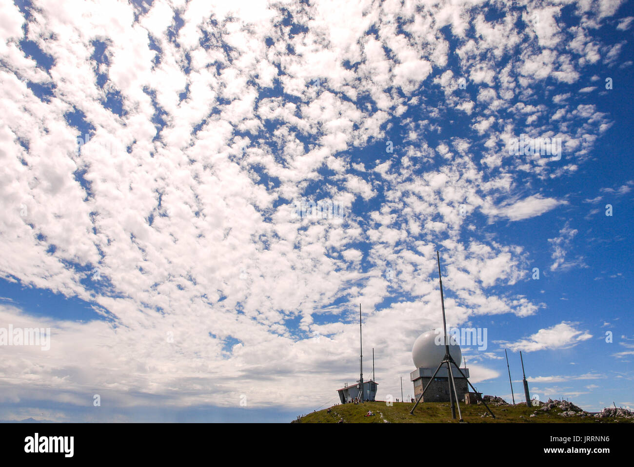 Skyguide aerial radar station, settled on the summit of the Dôle mountain, Jura (Swiss) Stock Photo