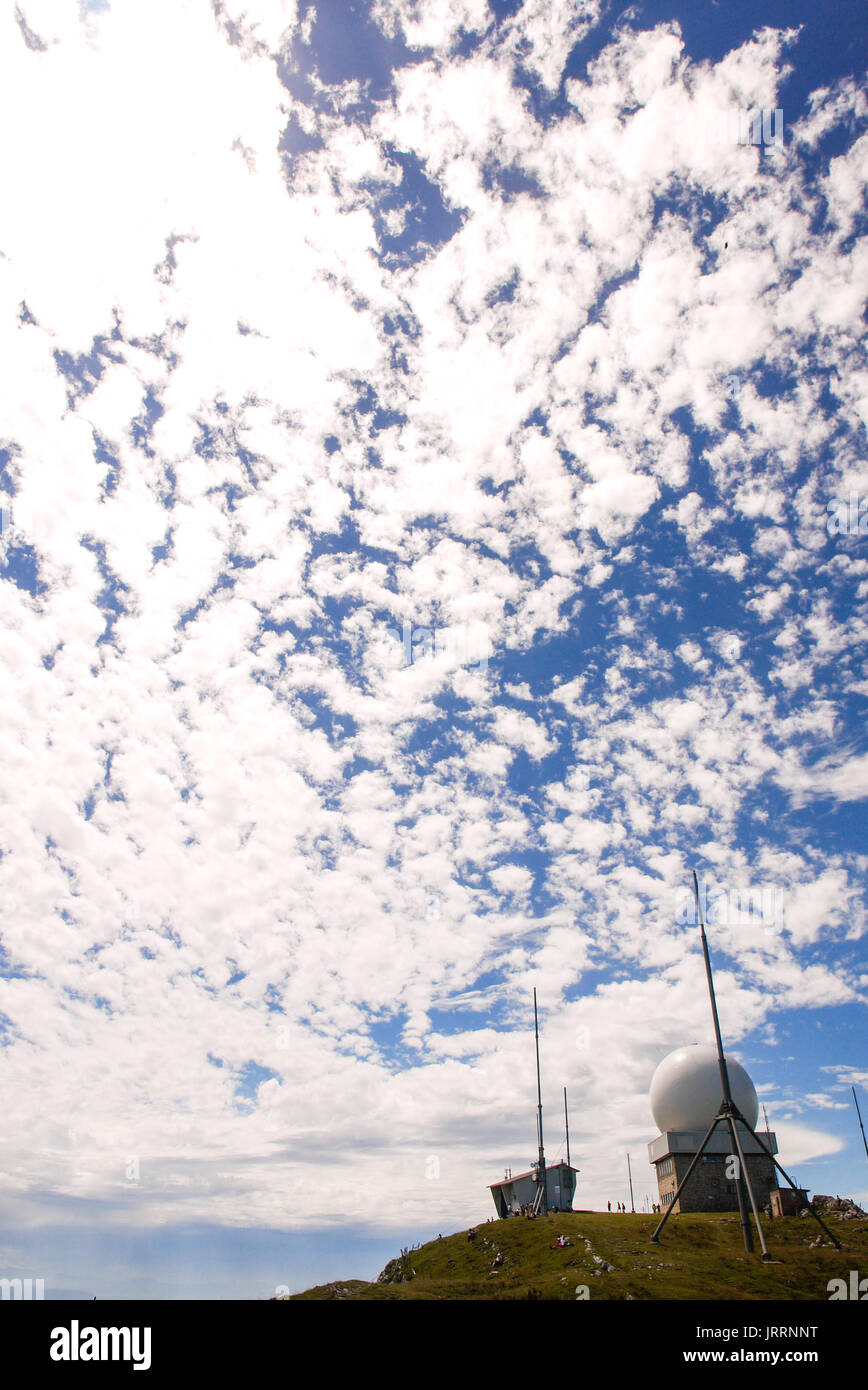 Skyguide aerial radar station, settled on the summit of the Dôle mountain, Jura (Swiss) Stock Photo