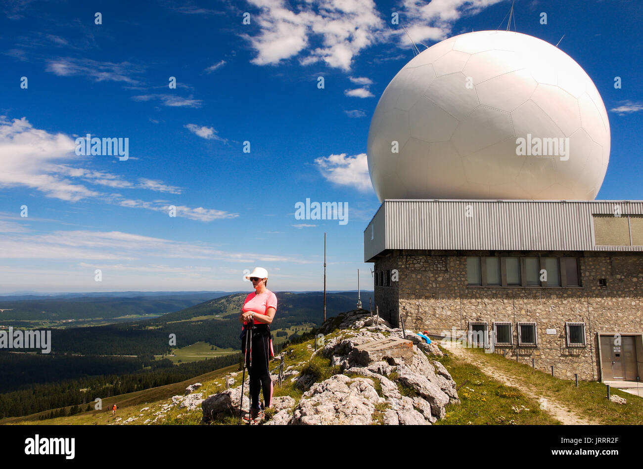 Skyguide aerial radar station, settled on the summit of the Dôle mountain, Jura (Swiss) Stock Photo