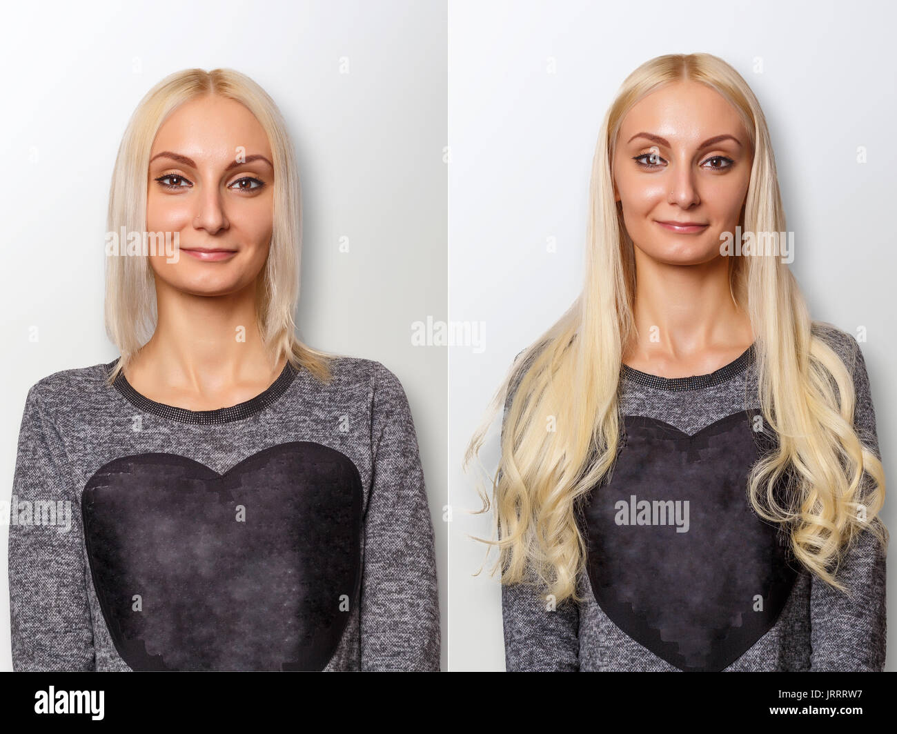 Hair extensions procedure. Hair before and after Stock Photo Alamy