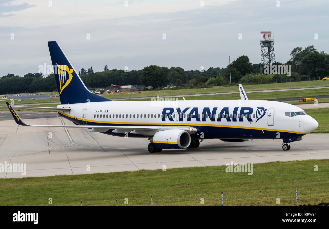 A Ryanair Boeing 737-8AS  taxis at London Stansted airport Stock Photo