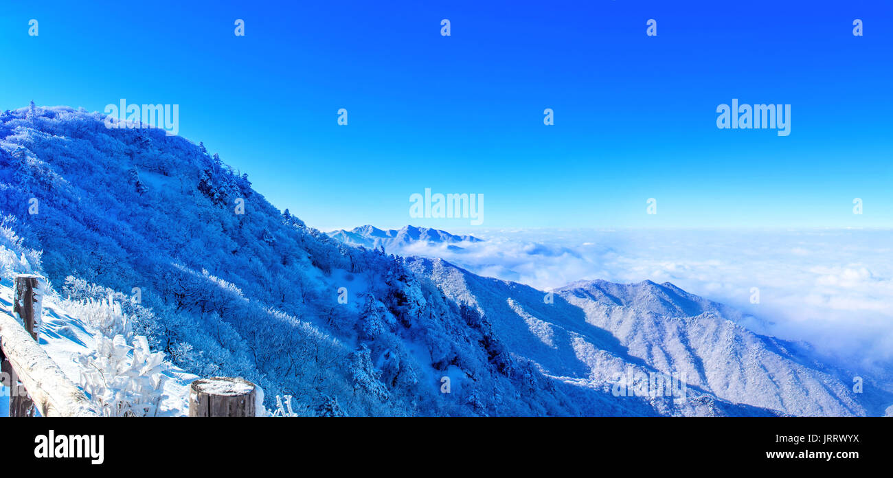 Deogyusan mountains is covered by snow and morning fog in winter,South Korea. Stock Photo