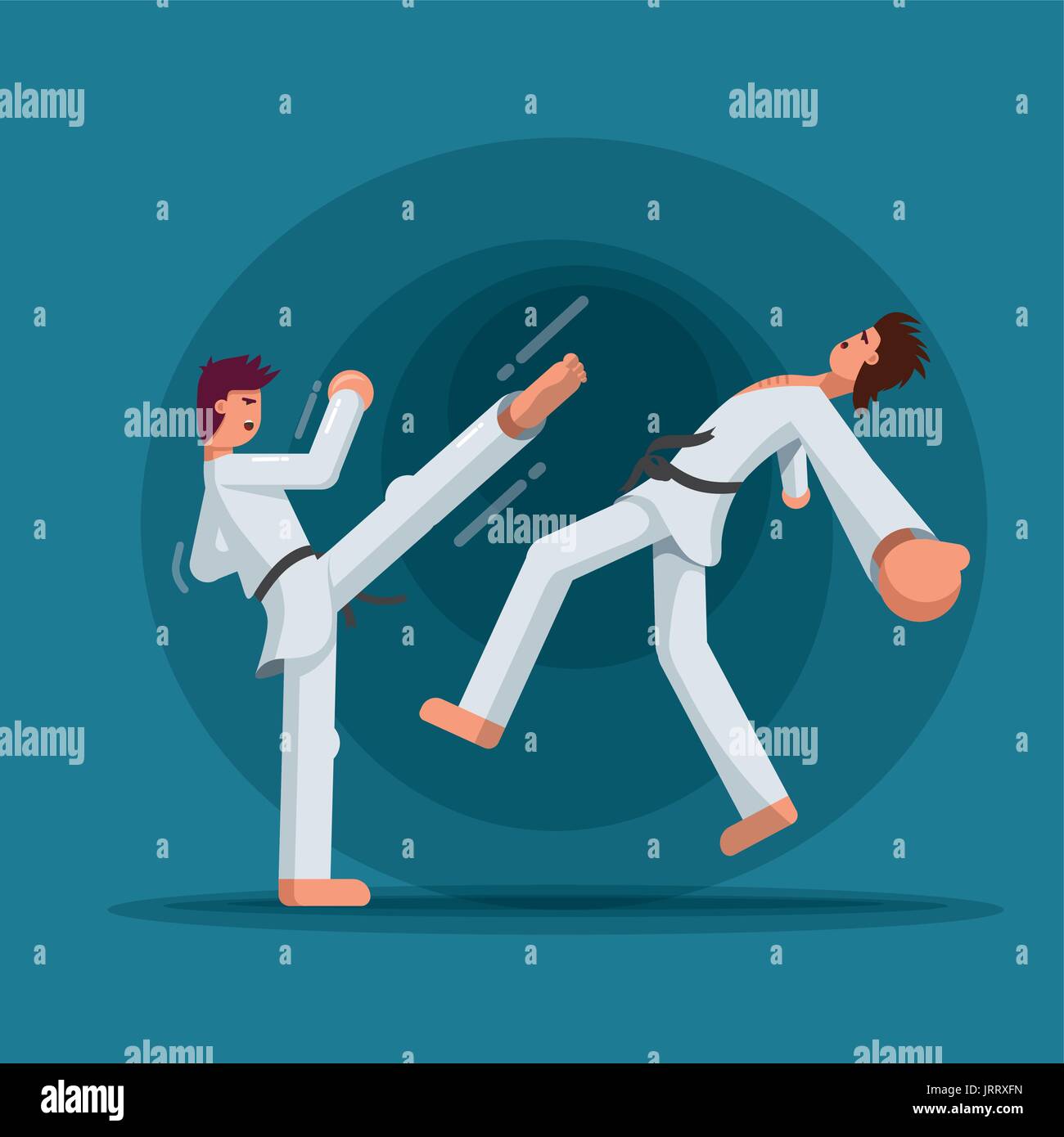 Martial arts training. Two guys fighting. Flat vector illustration. Stock Vector