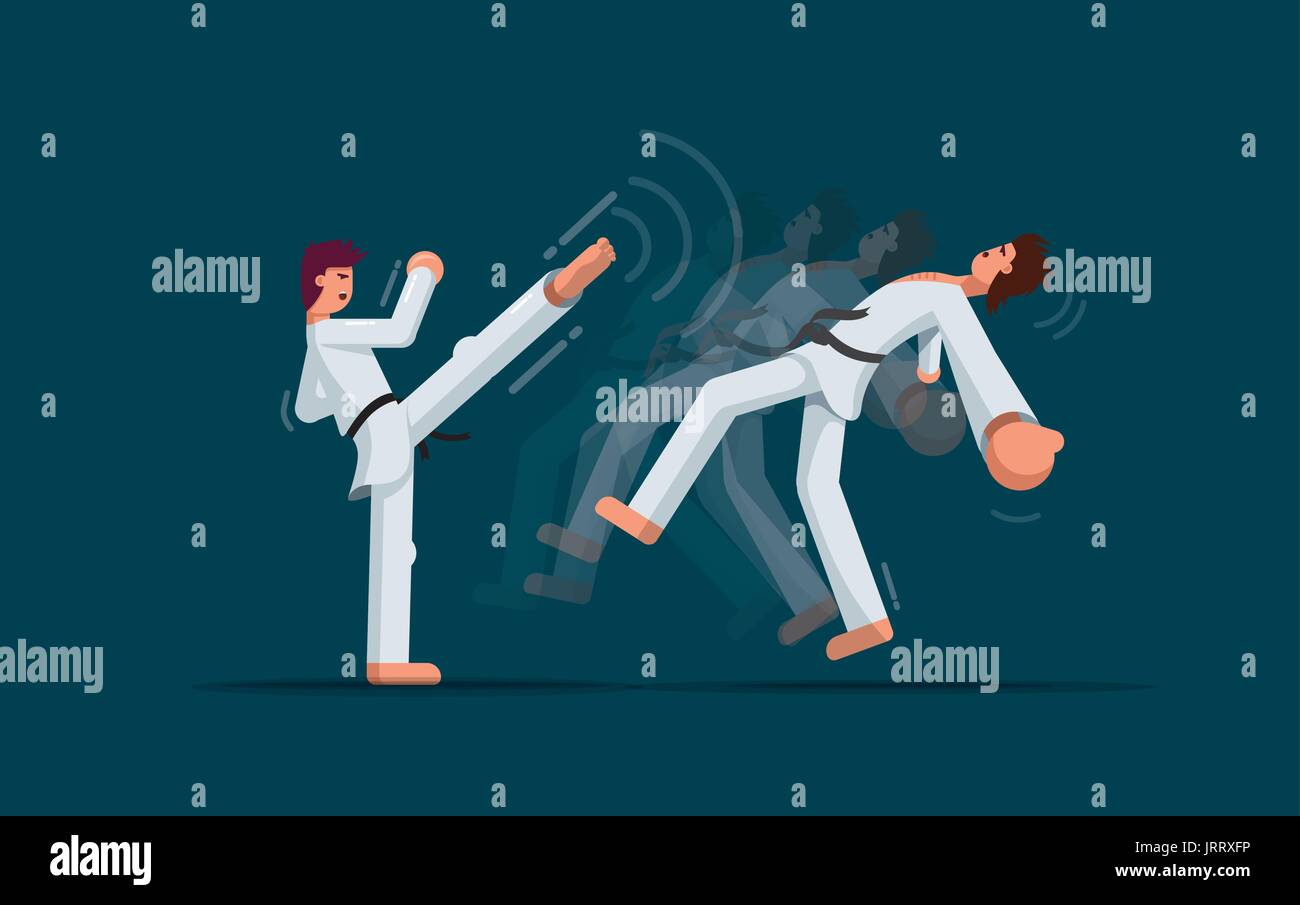 Martial arts training. Two guys fighting. Flat vector illustration. Stock Vector
