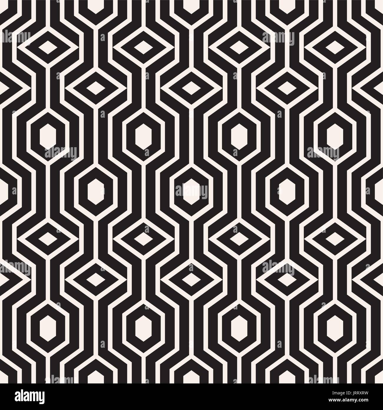 Abstract vector seamless pattern with hexagons and rhombuses. Repeating geometric  black and white endless texture can be used for textile, gift wrap, Stock Vector