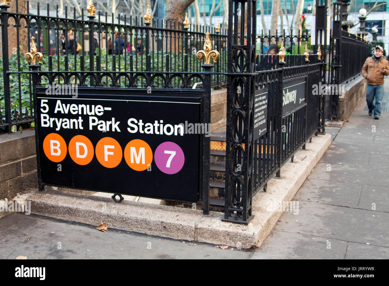 Entrance to 5th Avenue Bryant Park subway station in Manhattan, NY