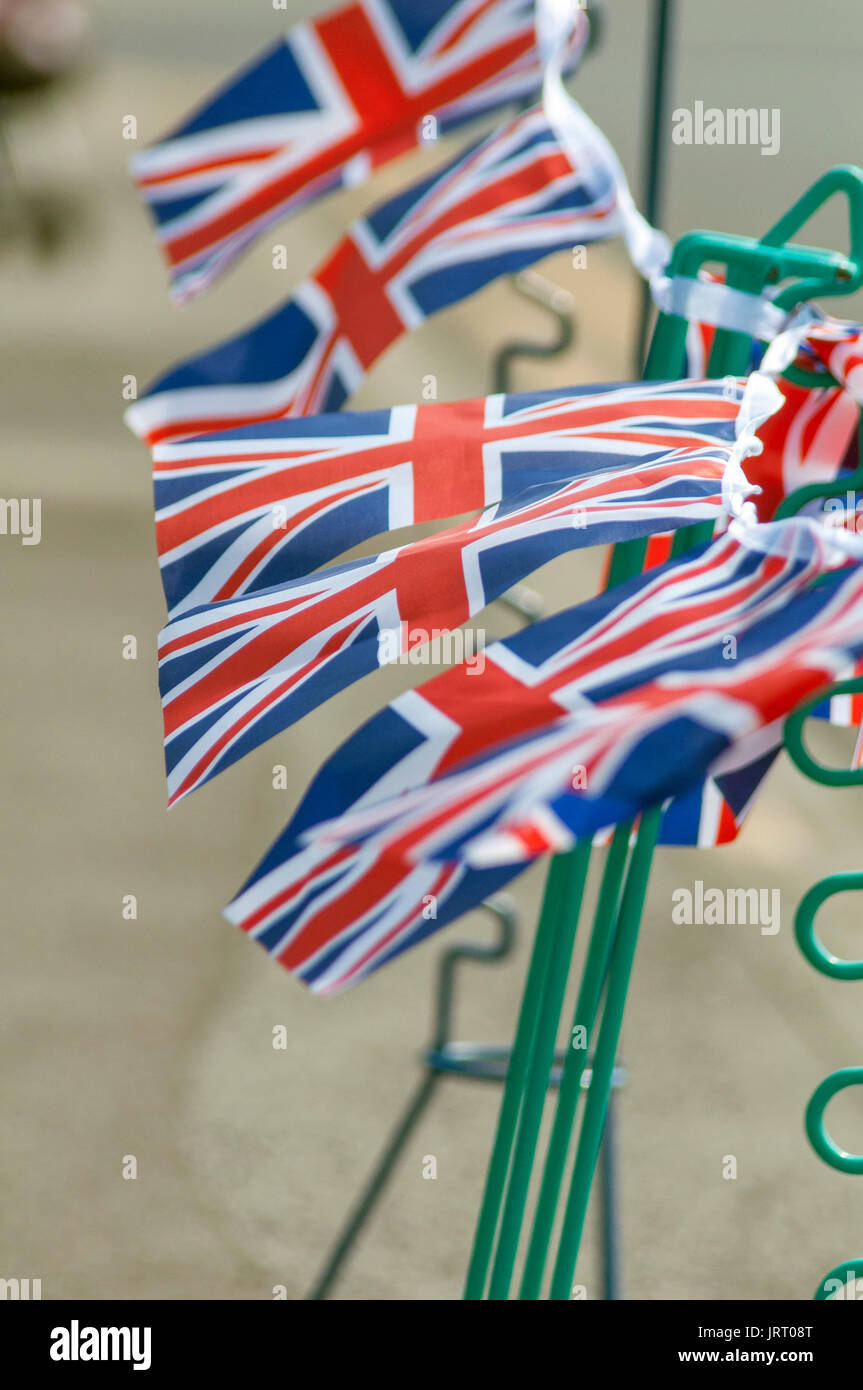 England, British Flags, Bunting, Flags in the Wind, Banner, National Celebrations, Public Event, Festivities, Decoration, Party, Entertainment Stock Photo