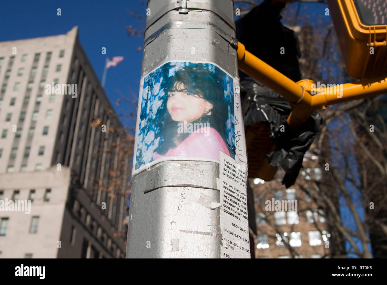 Missing Persons poster on lamp post in Manhattan. Stock Photo