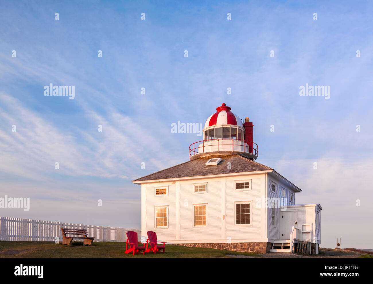 The 1836 Lighthouse at Cape Spear National Historic Site of Canada at sunrise. Cape Spear, St. John's, Newfoundland and Labrador, Canada. Stock Photo