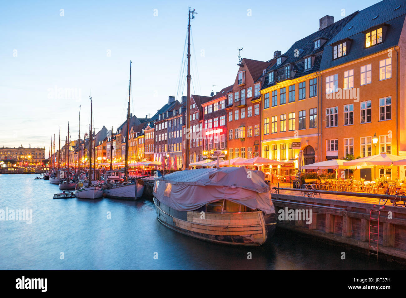 Copenhagen port city at night in Denmark. Stock Photo