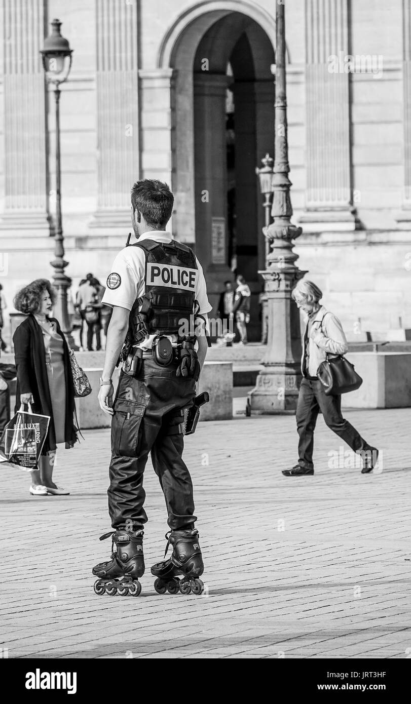 Modern Police officers on roller blades in Paris - PARIS / FRANCE - SEPTEMBER 24, 2017 Stock Photo