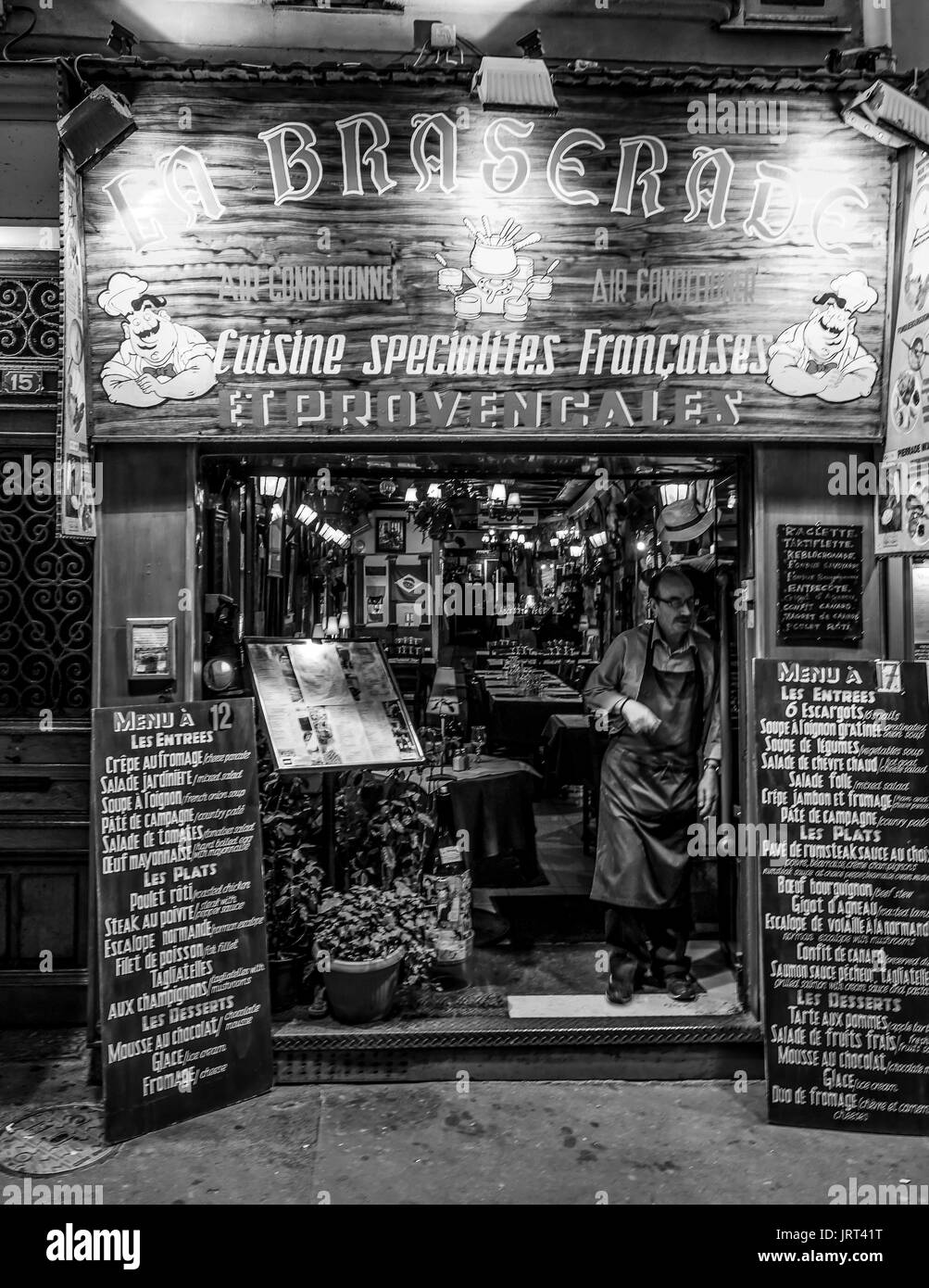 Small restaurants in Latin Quarter of Paris PARIS / FRANCE SEPTEMBER 24, 2017 Stock Photo