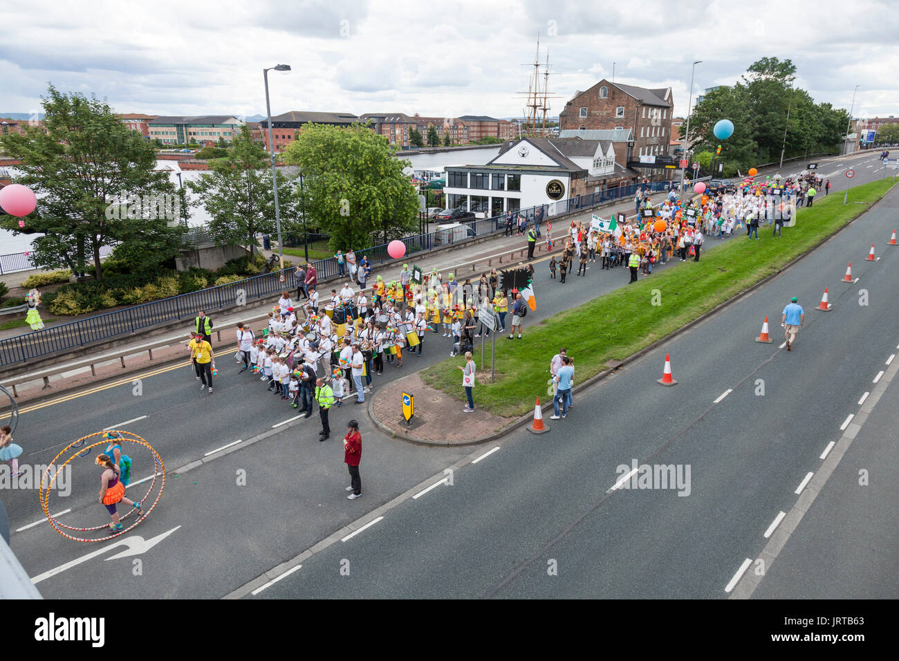 Stockton Riverside Road Caption 62/150 An elevated view of the parade down the Riverside Road ...