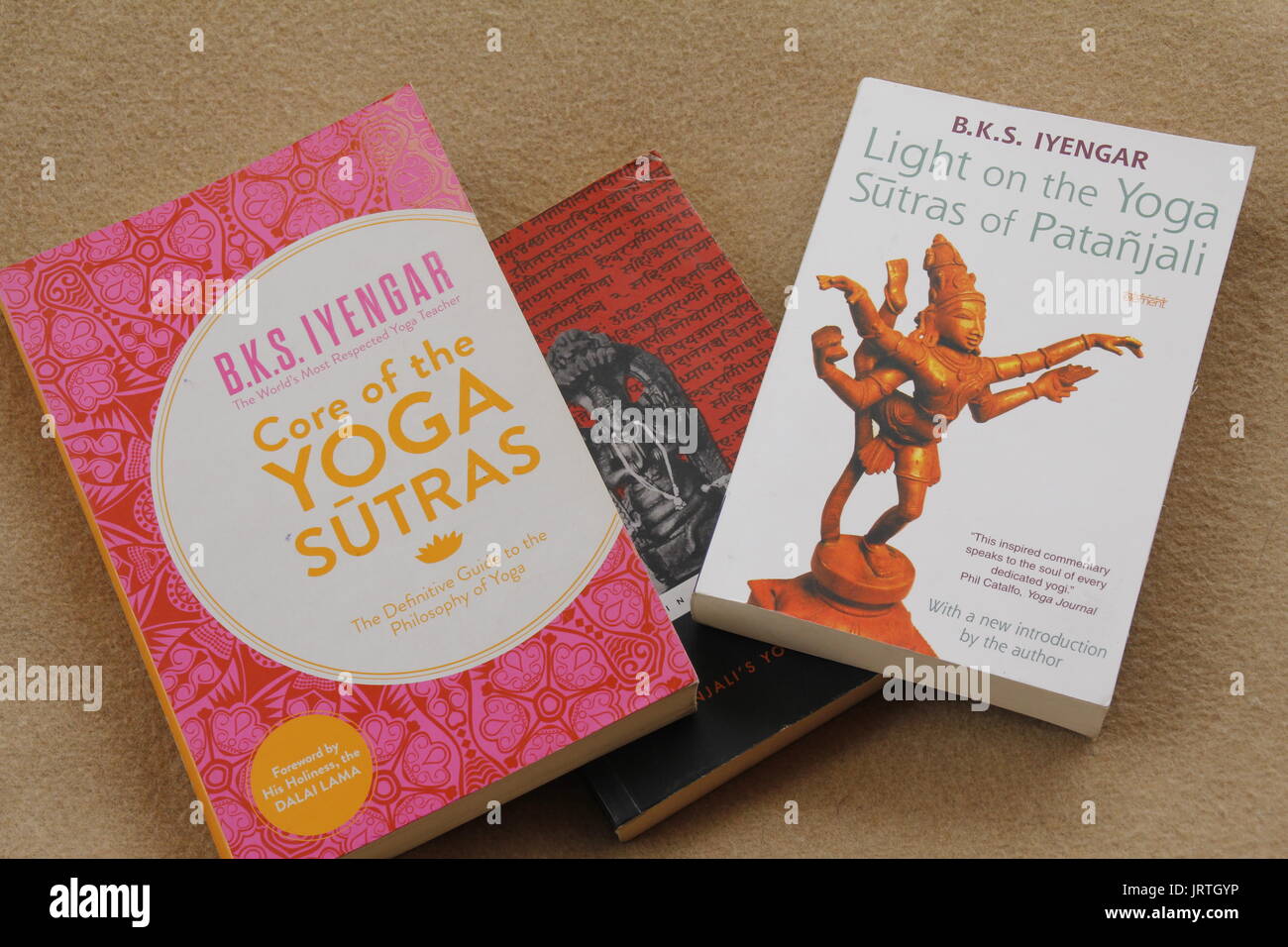 Yoga related books by late Shri B K S Iyengar, the founder of Iyengar Yoga Stock Photo