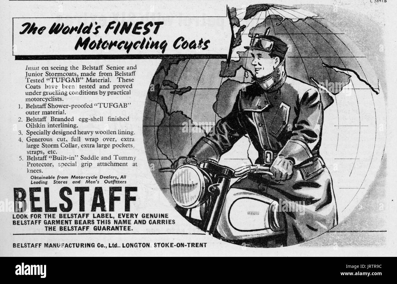 Belstaff Motor Cycle Coats Advert 1953 Stock Photo
