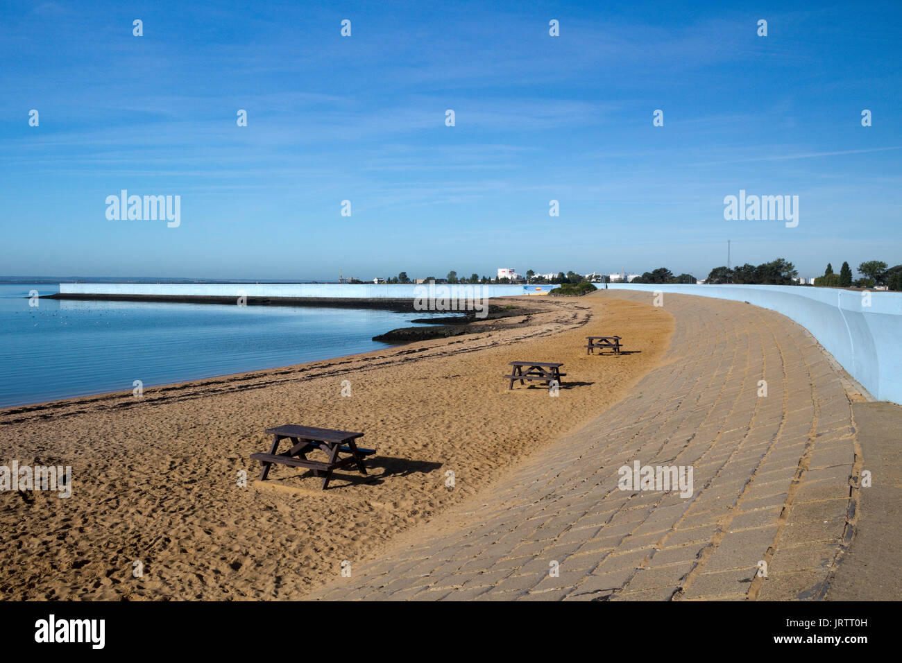 Beach And Sea Wall At Thorney Bay Canvey Island Es England Stock beach-and-sea-wall-at-thorney-bay-canvey-island-es-england-stock