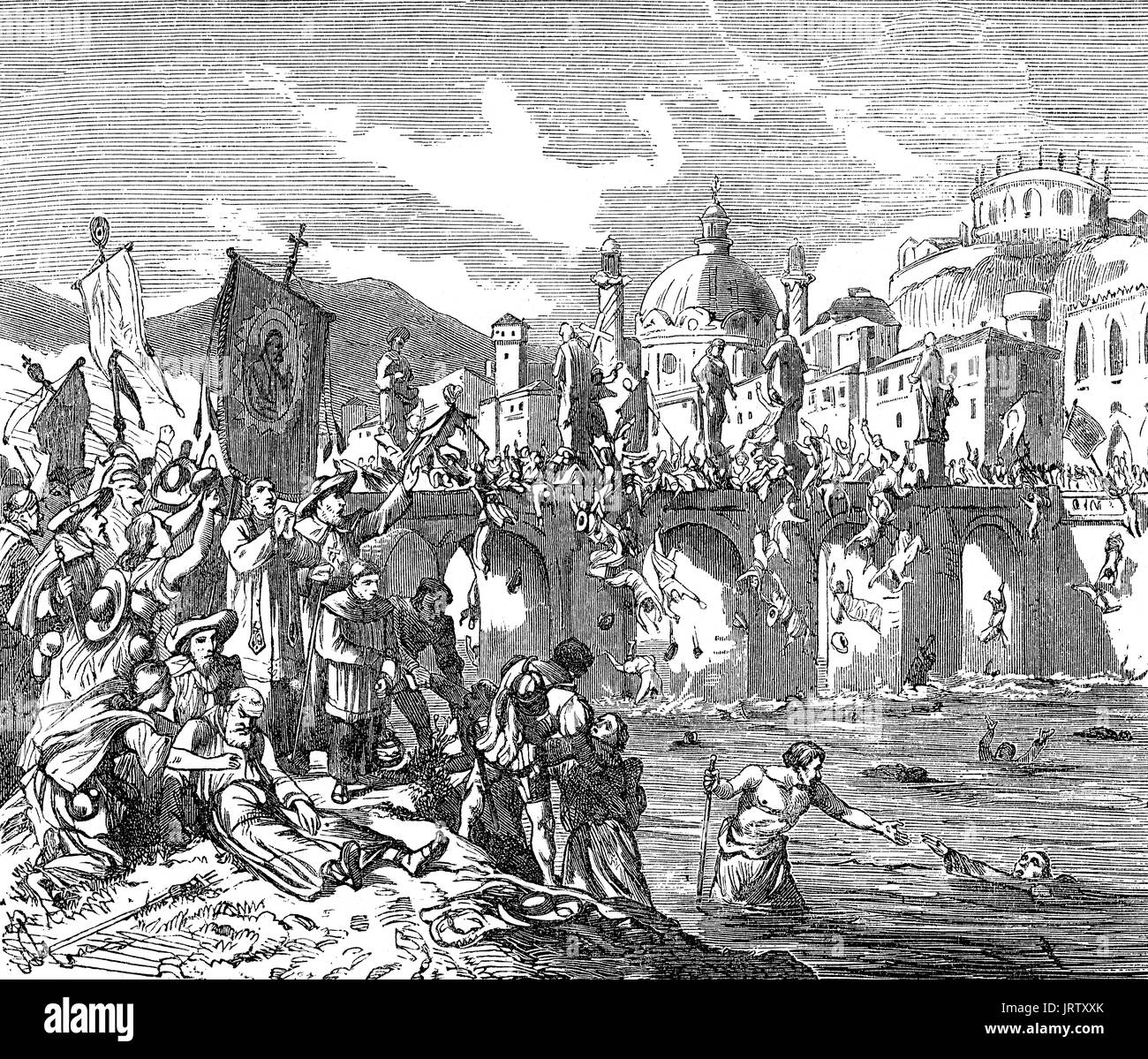 The disaster at the Ponte Sant'Angelo, Rome, Italy, during the 1450 jubilee Stock Photo