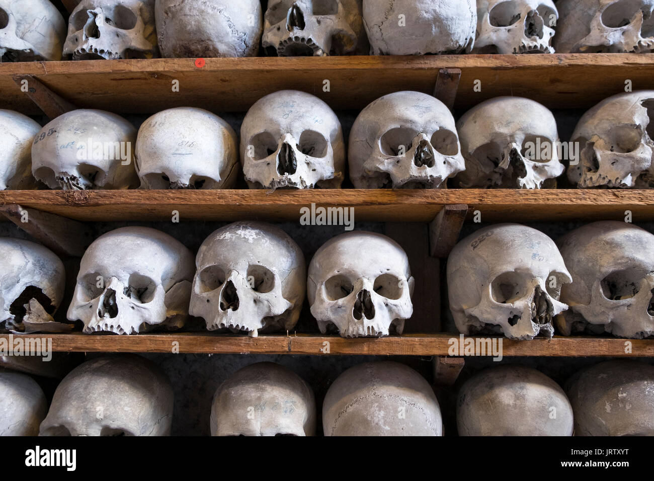 Crypt of St. Leonards church, Hythe, Kent, UK. Largest collection of ancient human bones and skulls in the uk Stock Photo