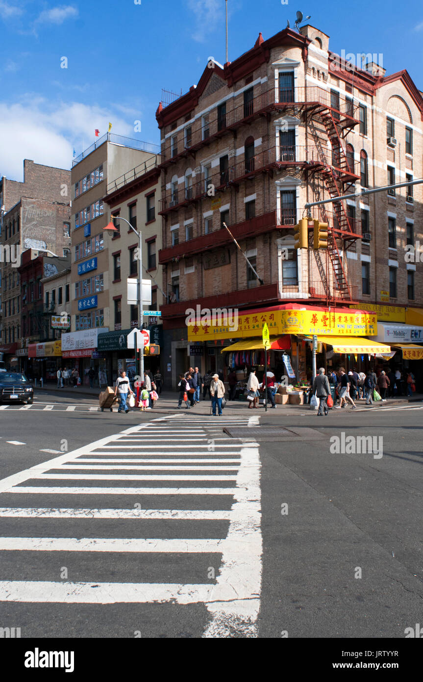 China Town streets and crosswalk, Manhattan, New York City, USA Stock Photo