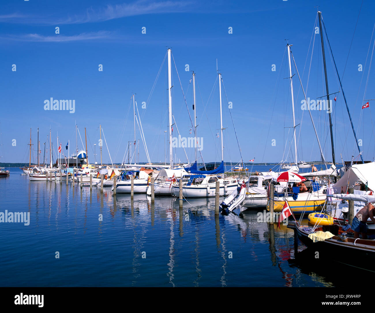 Sailing boats in the harbour of Lyoe island, Fyn, Denmark, Scandinavia, Europe Stock Photo