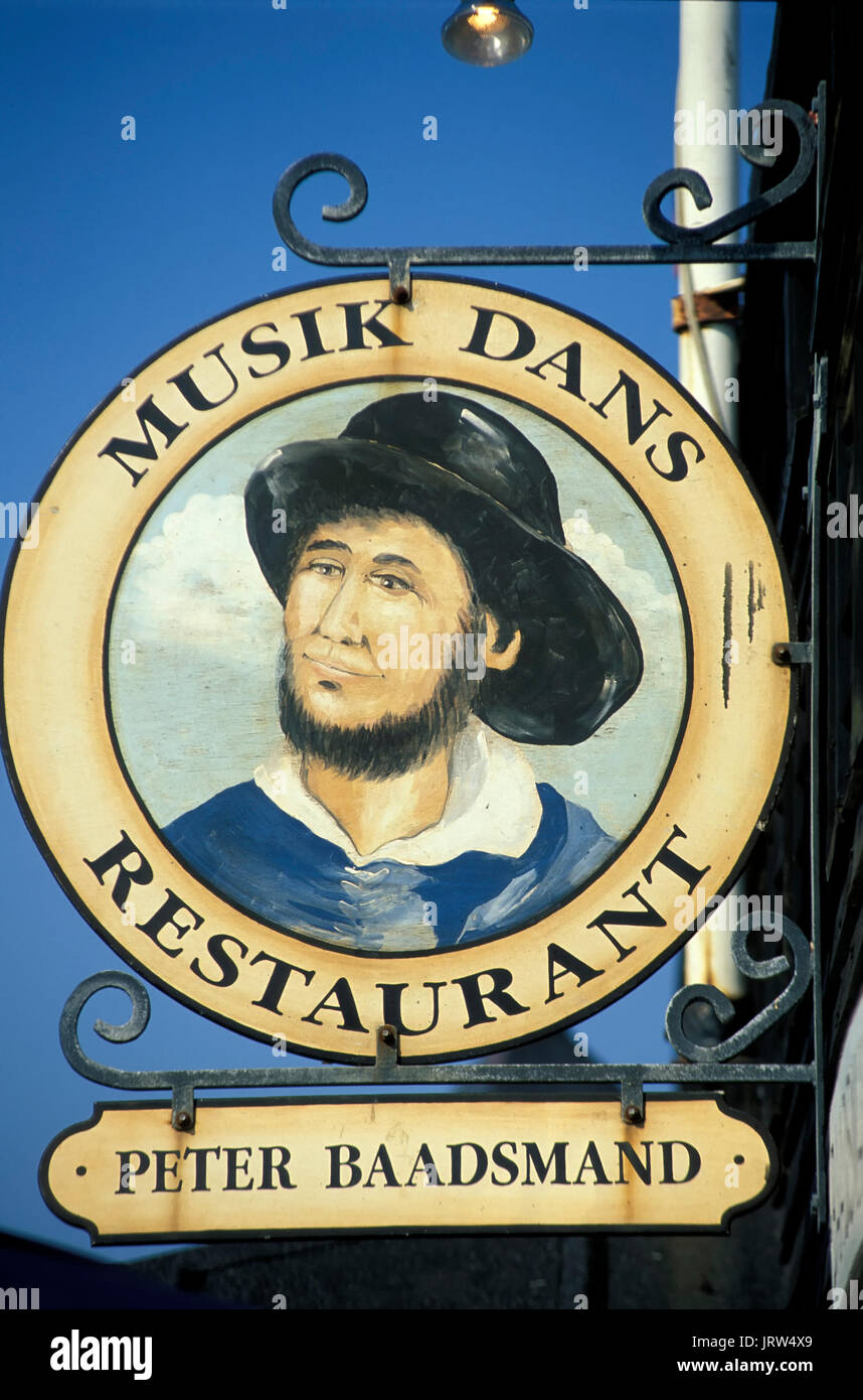 Restaurant sign in Lökken, Northern Jutland, Denmark, Scandinavia, Europe Stock Photo