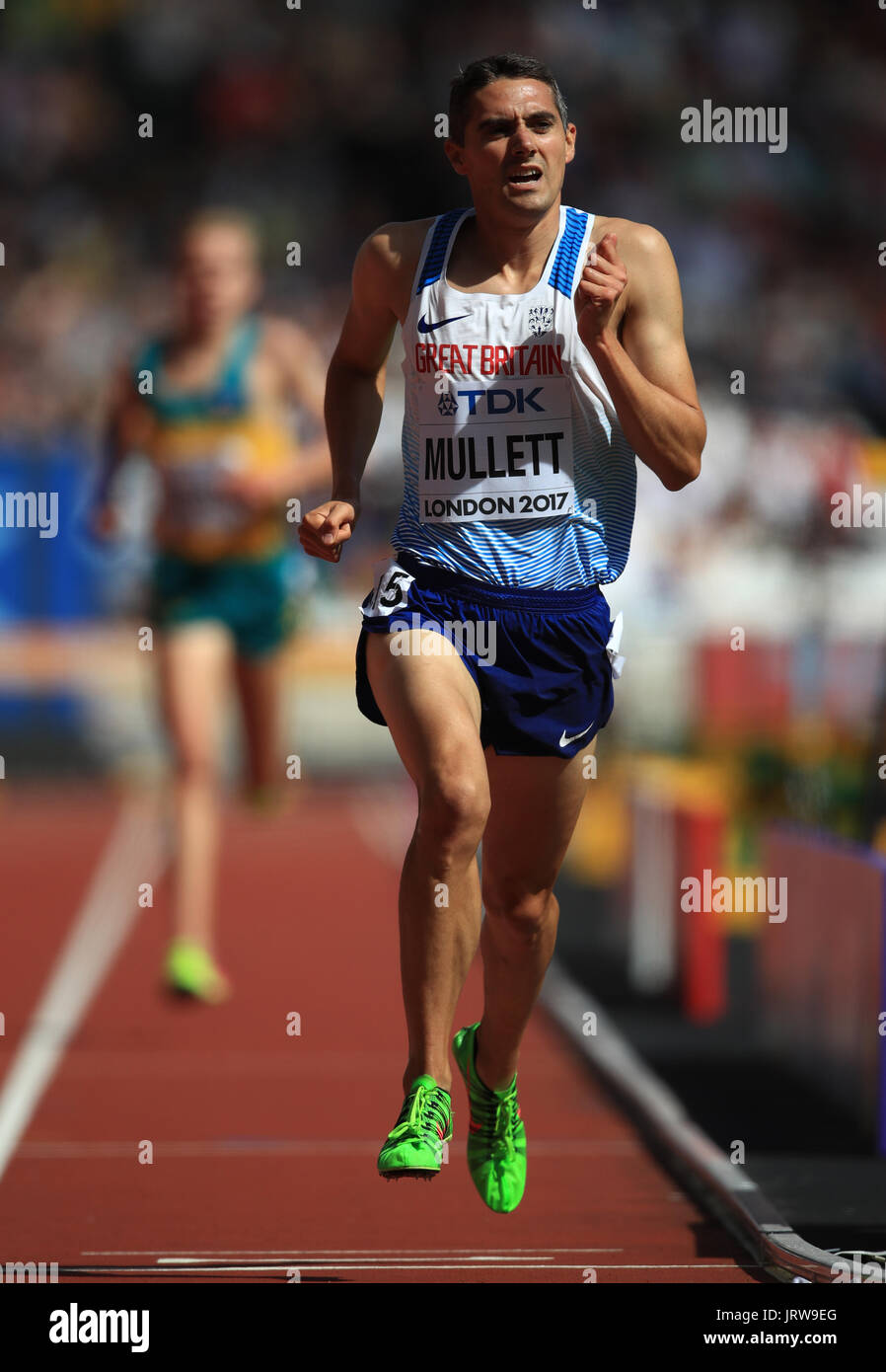 Great Britain's Rob Mullett in the Men's 3000m Steeplechase heat three during day three of the 2017 IAAF World Championships at the London Stadium. Stock Photo