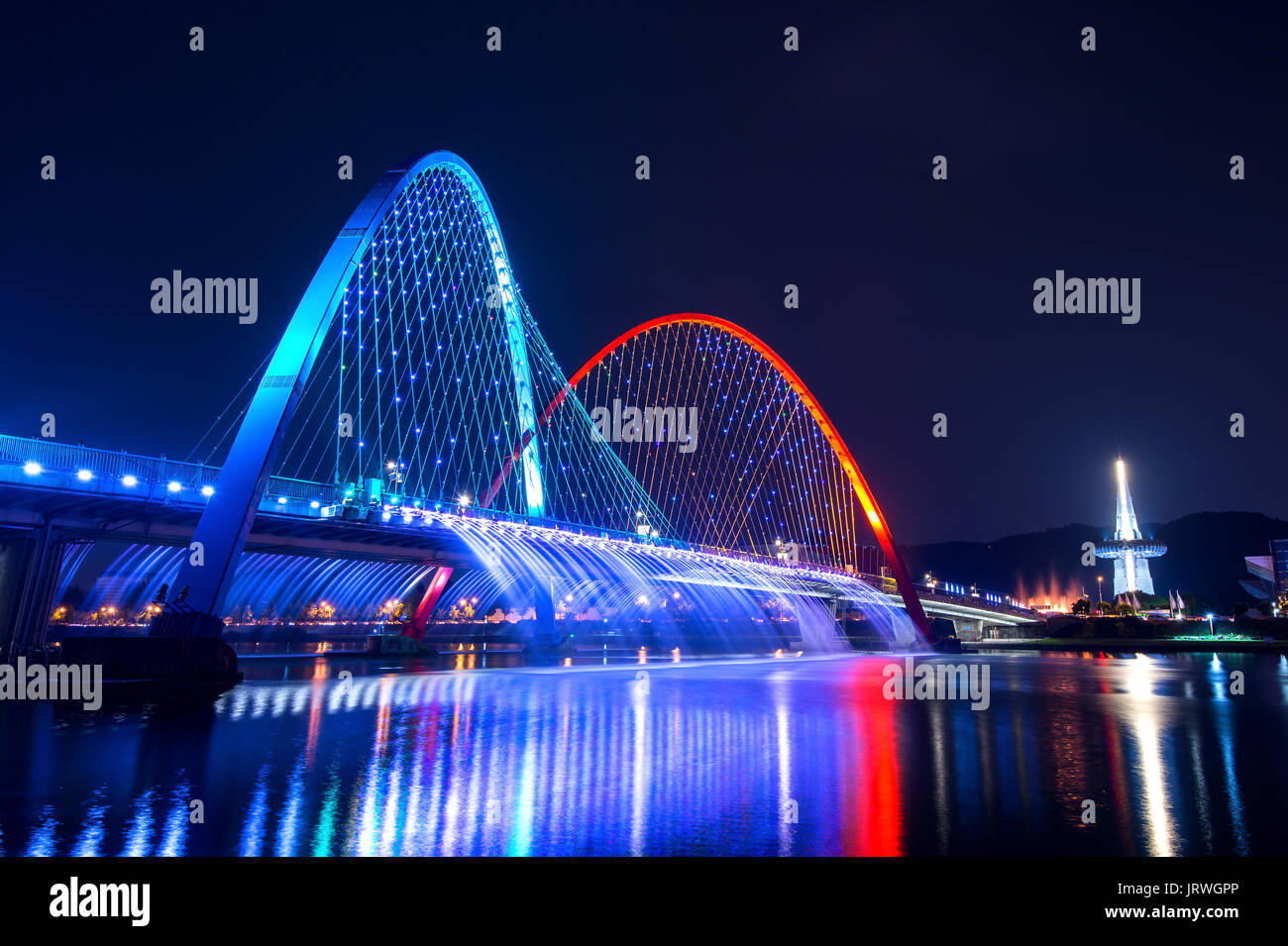 Rainbow fountain show at Expo Bridge in South Korea Stock Photo - Alamy
