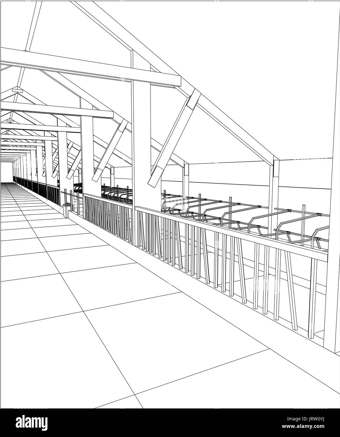 industrial building wireframe for abstract background tracing stock