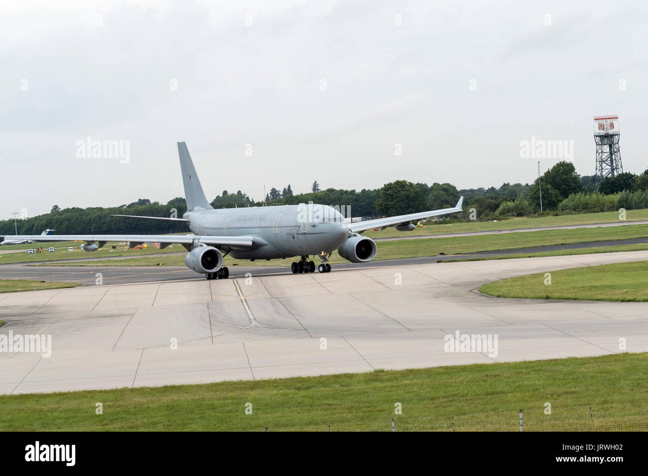 A Royal Air Force Airbus KC2 Voyager (A330-243MRTT) prepares to take off from London Stansted Airport Stock Photo