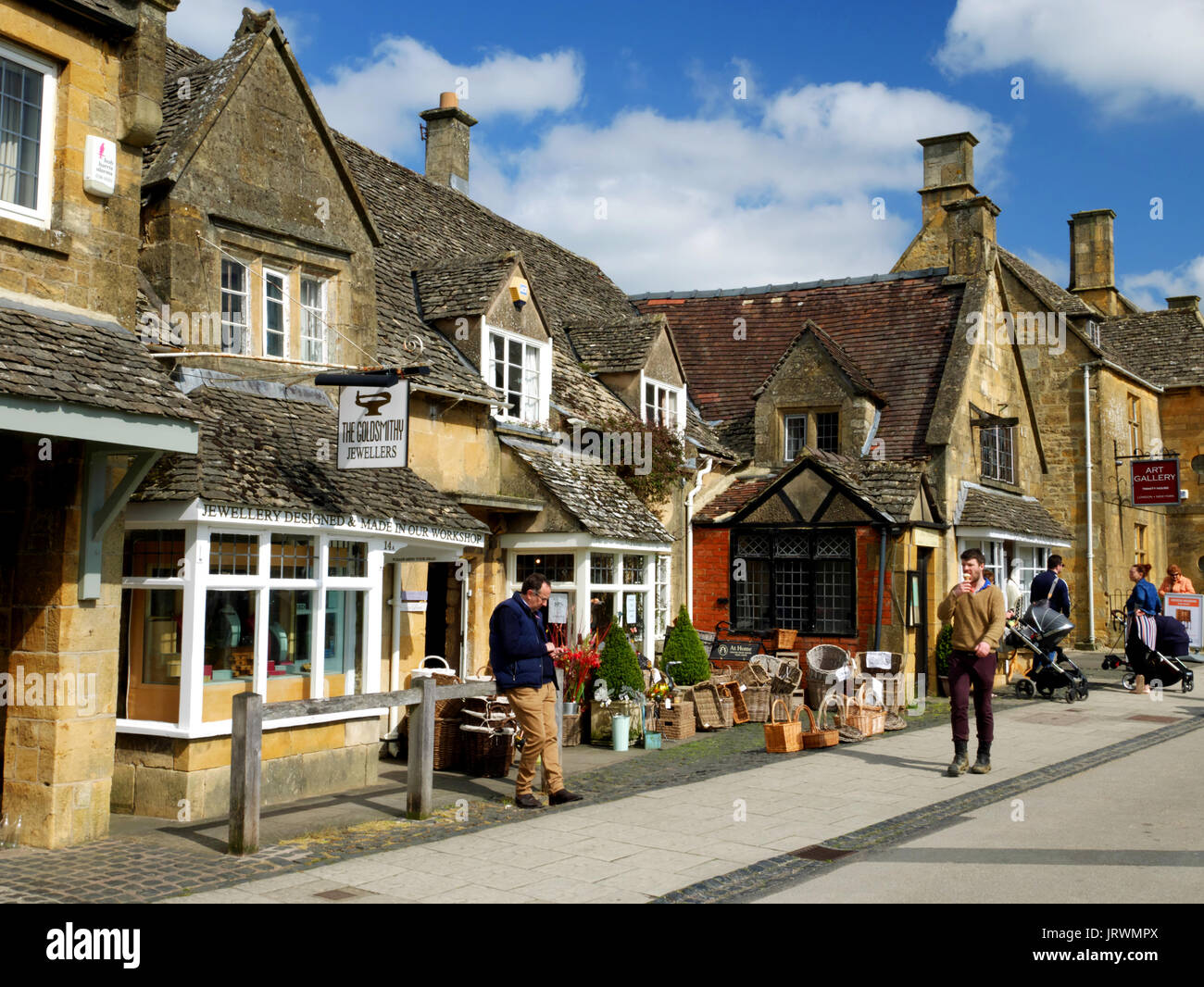 A spring afternoon in Broadway, Gloucestershire. Stock Photo
