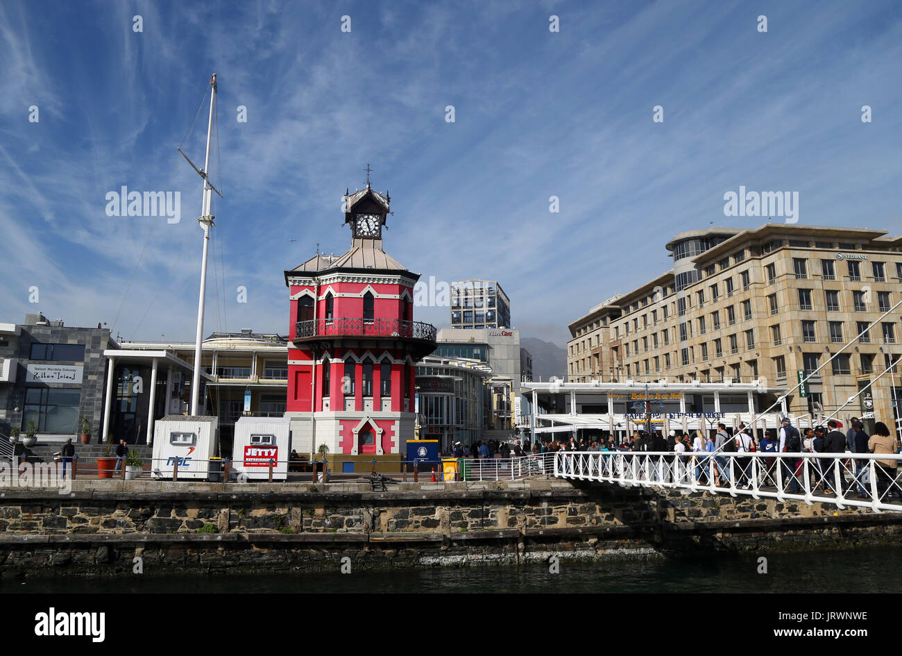 A view of the Clock Tower and Nelson Mandela Gateway to Robben Island at the V&A Waterfront in Cape Town, Western Cape, South Africa. Stock Photo