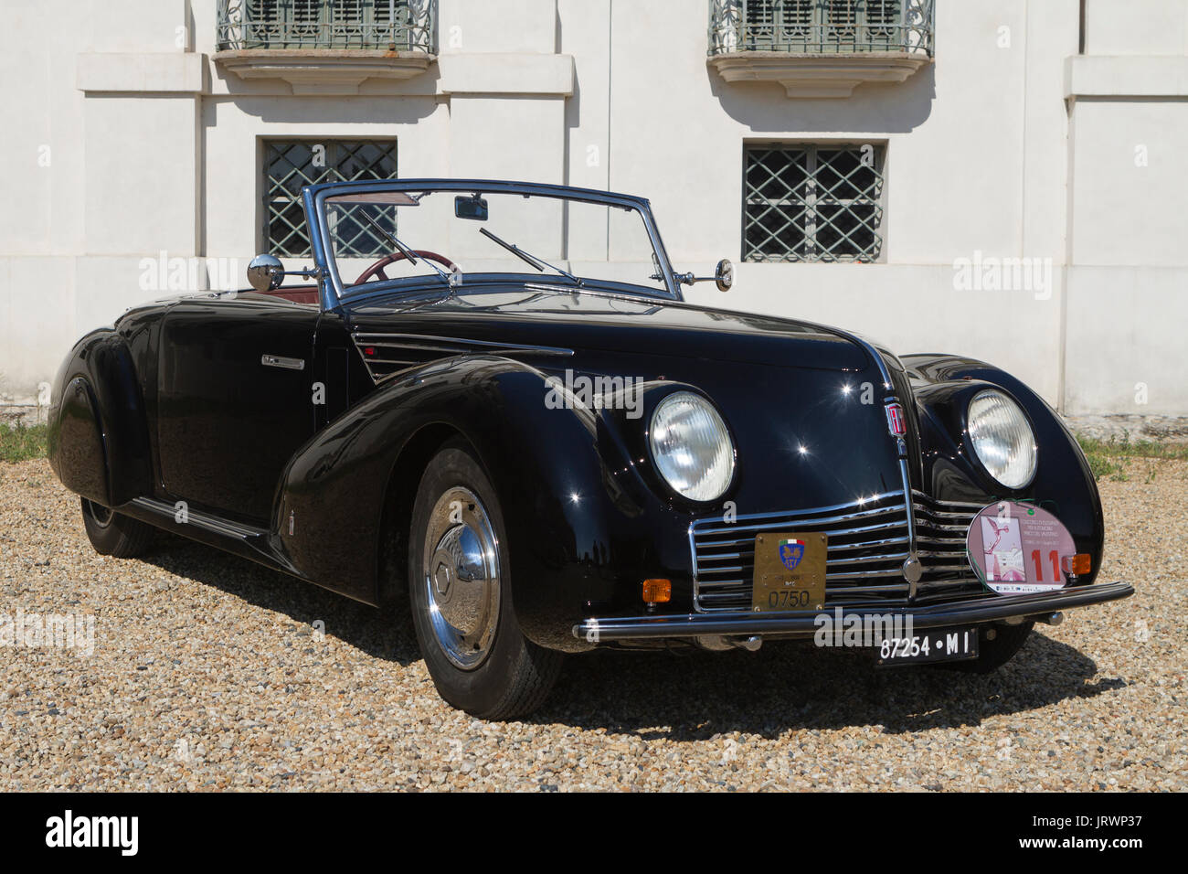 A 1940 Fiat 1500 Cabriolet. Vintage cars and sportscar on exhibition in Torino during Parco Valentino car show. Stock Photo