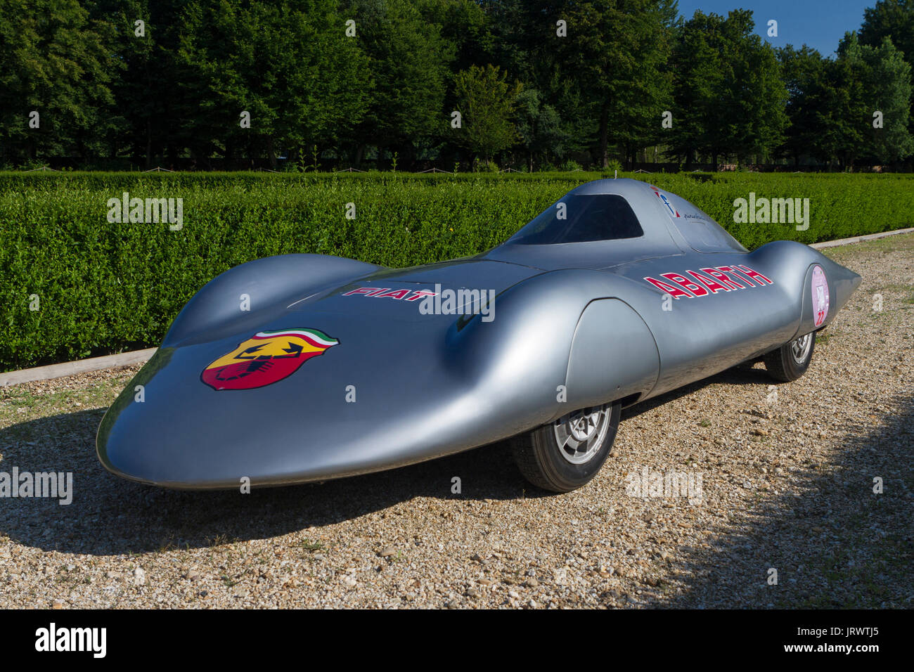 A 1960 Abarth 1000 Pininfarina Record in Stupinigi park. Vintage cars and sportscar on exhibition in Torino during Parco Valentino car show. Stock Photo