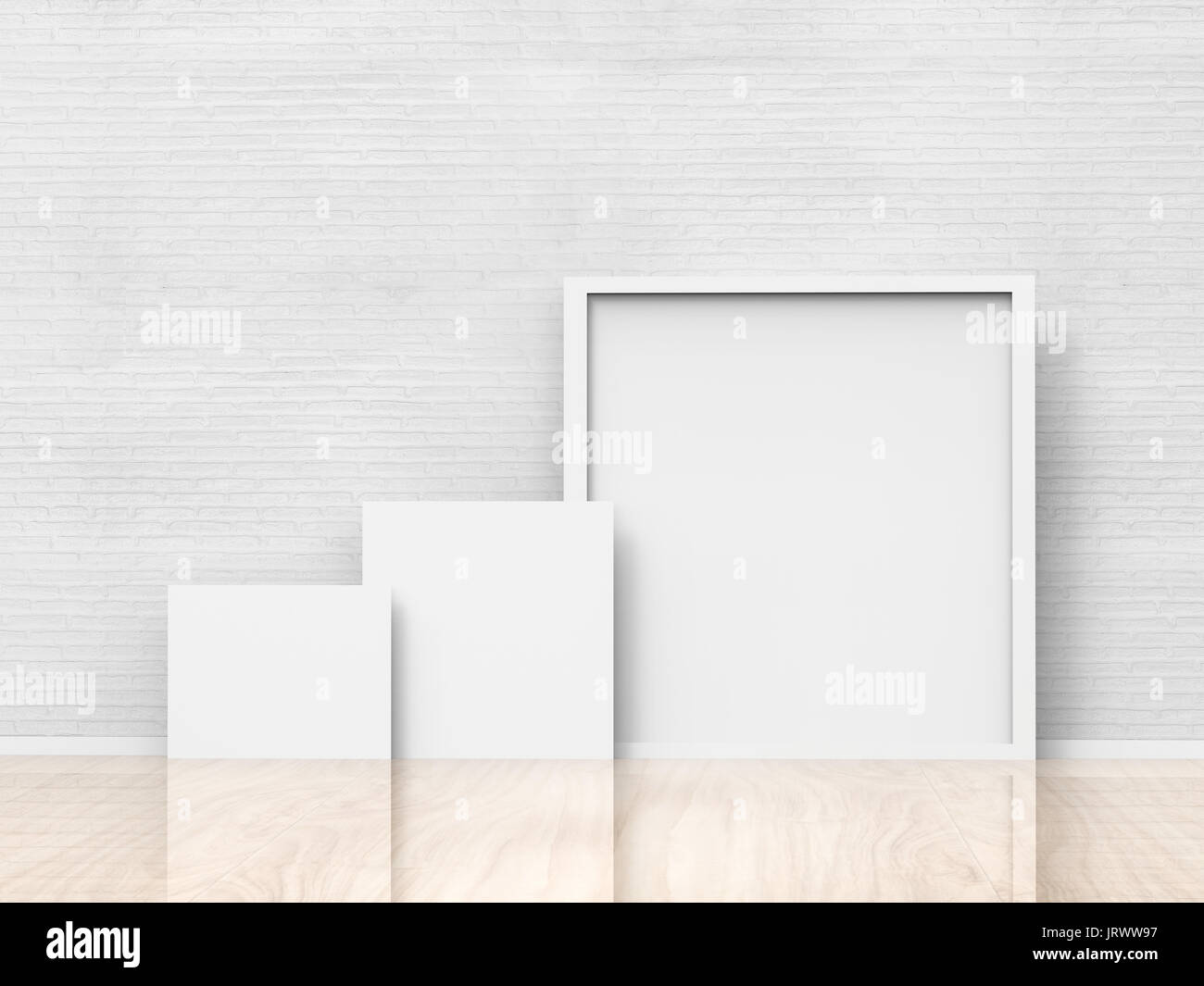 white blank frames on white wall background Stock Photo