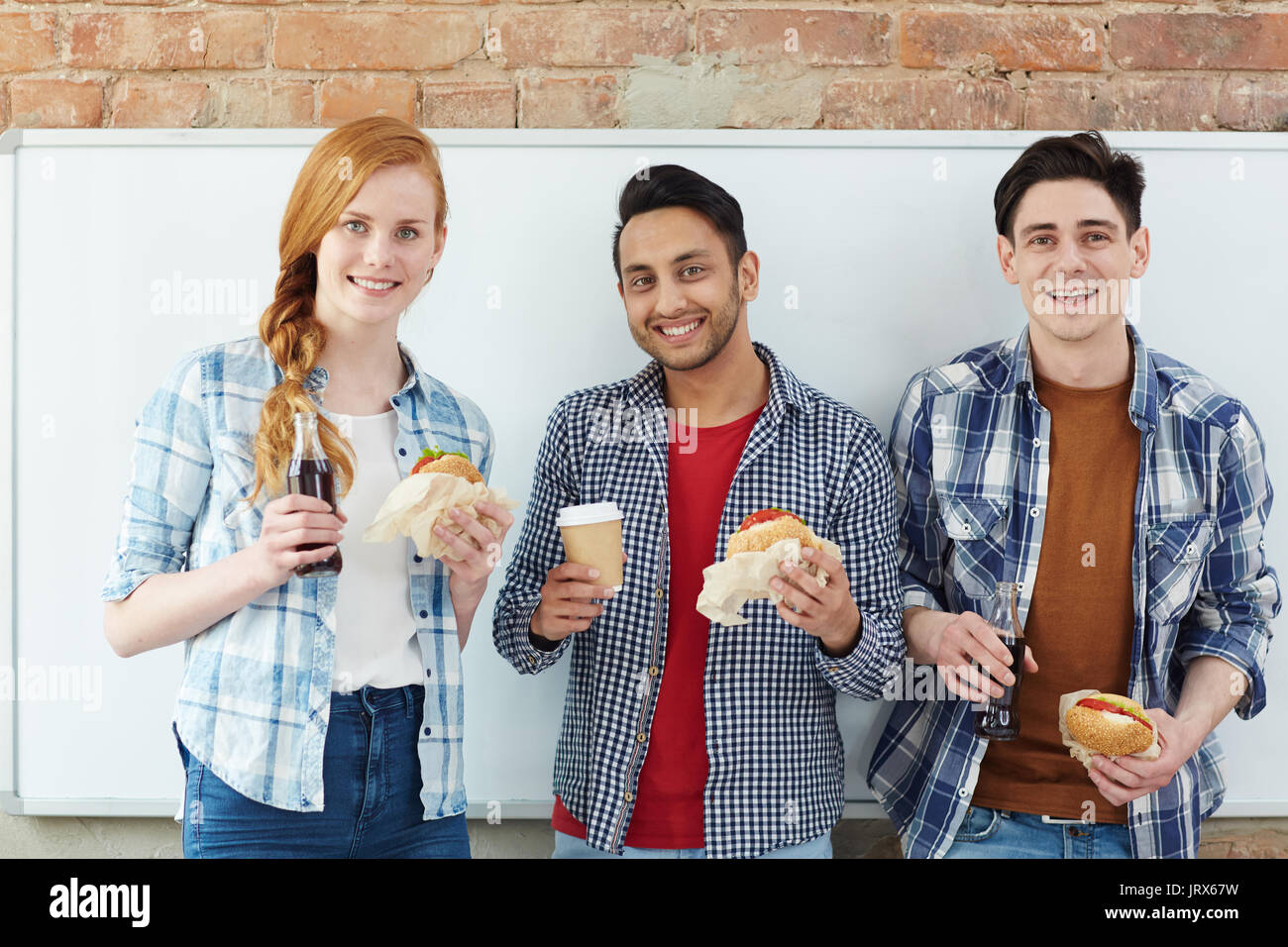 Students with snack Stock Photo