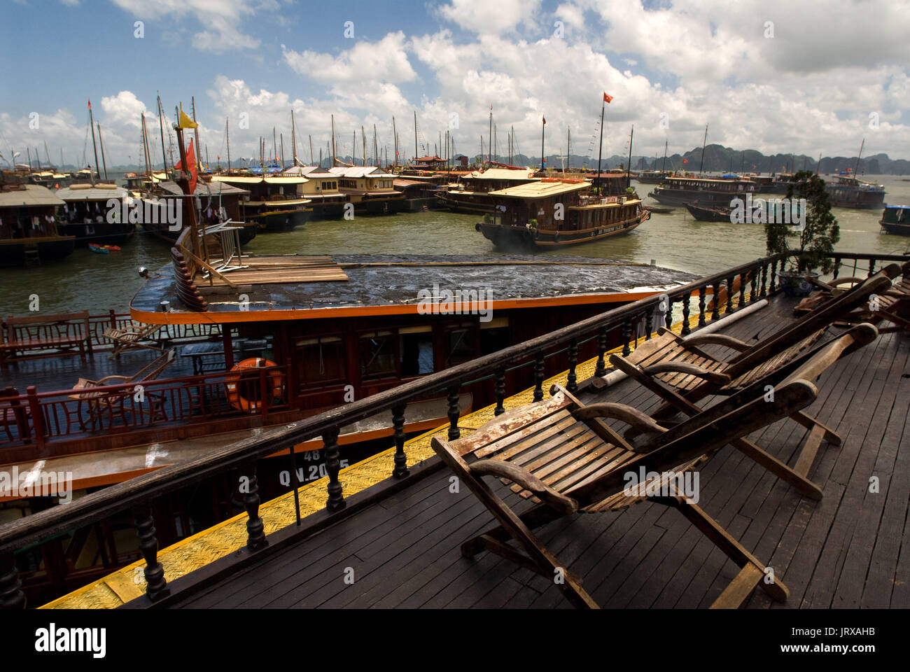 Chinese Junk, Halong Bay Tourist Boat Tour, Vietnam. Junk, boat sailing