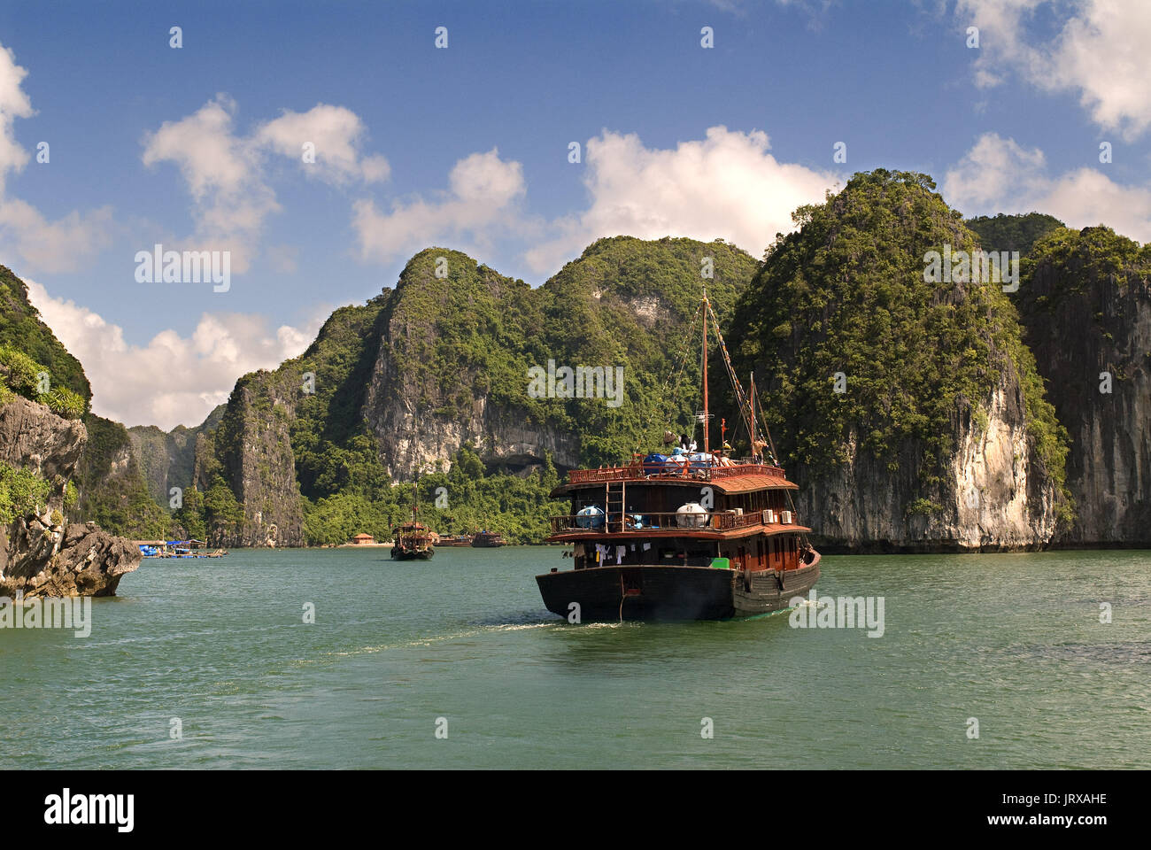 Chinese Junk, Halong Bay Tourist Boat Tour, Vietnam. Junk, boat sailing