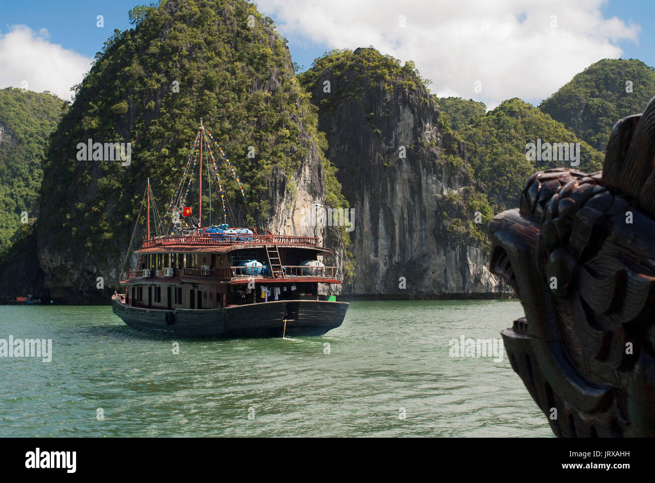 Chinese Junk, Halong Bay Tourist Boat Tour, Vietnam. Junk, boat sailing