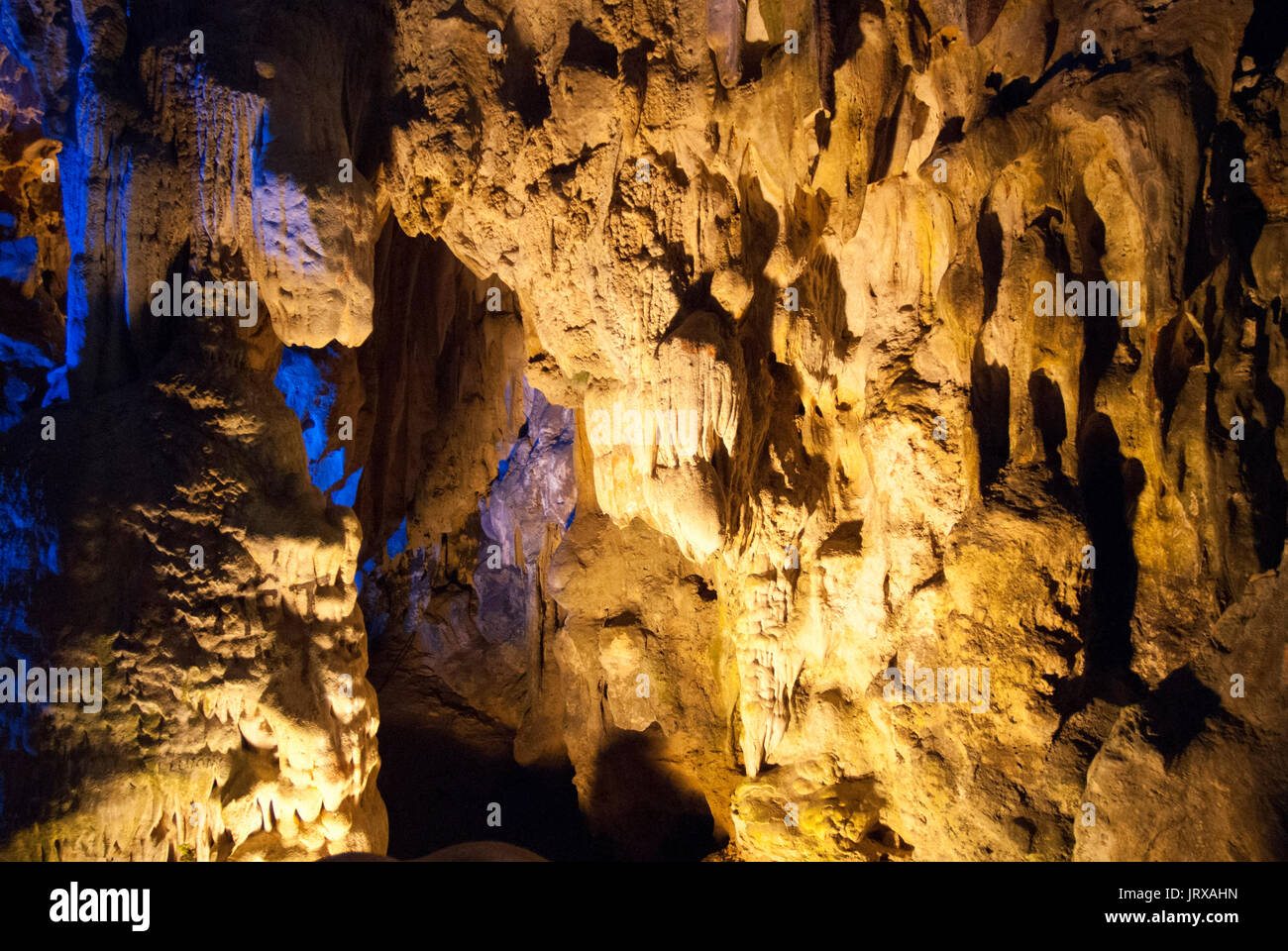 Hang Sung Sot, Cave of Surprises, stalactite cave in Halong Bay, Vietnam, Southeast Asia. Hang Sung Sot or Surprise Grotto - Bo Hon Island - Halong Ba Stock Photo