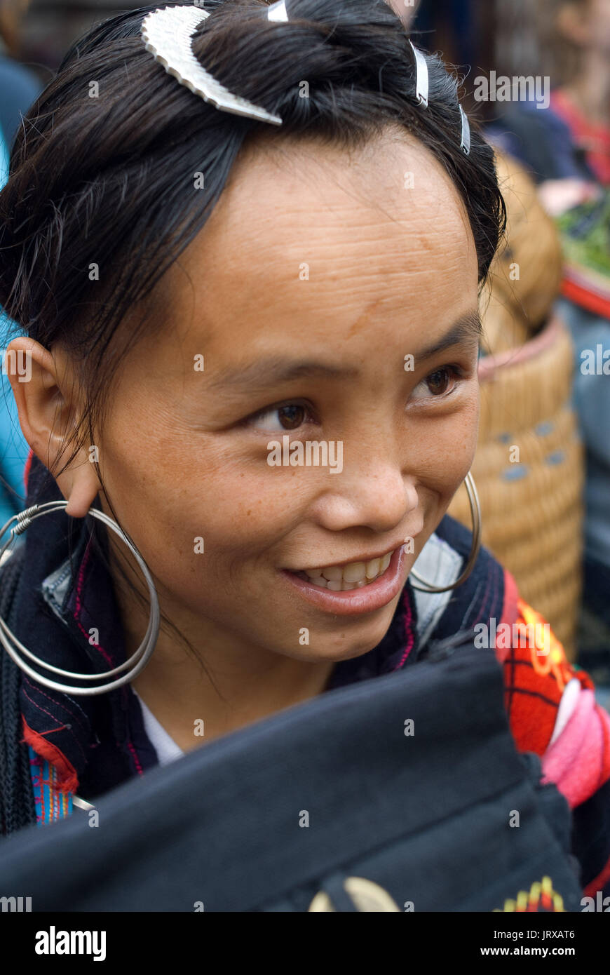 Portrait of a Black Hmong girl in Sapa Vietnam. Lao Cai Province, Northern Vietnam Stock Photo